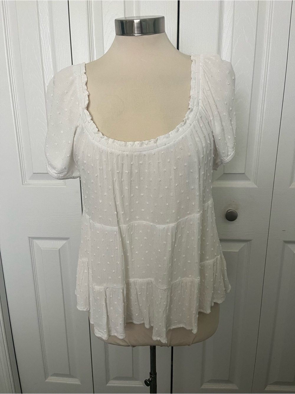 Impressions White Swiss Dot Scoop-Neck Tiered Tunic